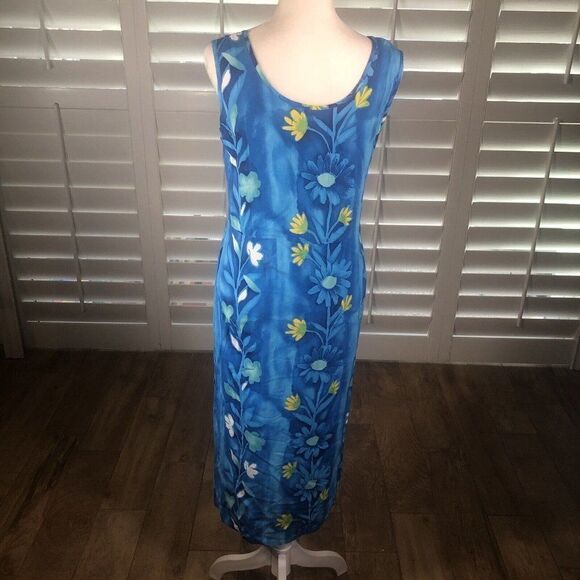 Vtg 90s JAMS WORLD Blue Floral Blutrellis Midi Dress XS Pockets Beach Resort - Picture 4 of 12